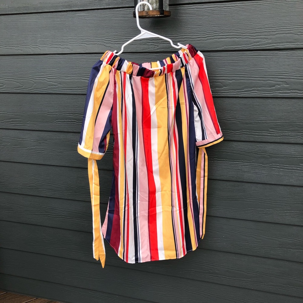 striped off the shoulder dress